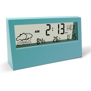 Desktop Transparent LCD Display Digital Weather Sation Clock for Promotion