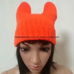 100% Acrylic Fashion Fluorescent Knitted Hat with Ears
